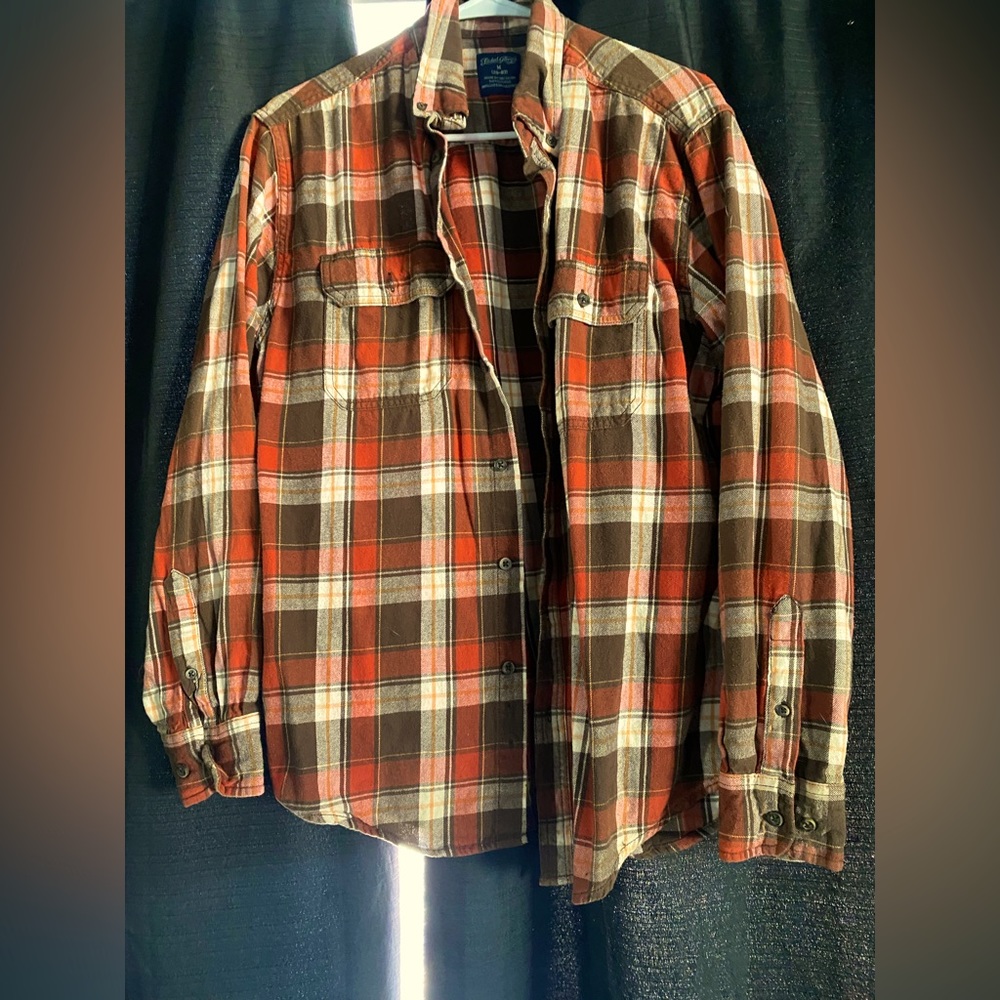 Faded Glory Orange and Brown Flannel